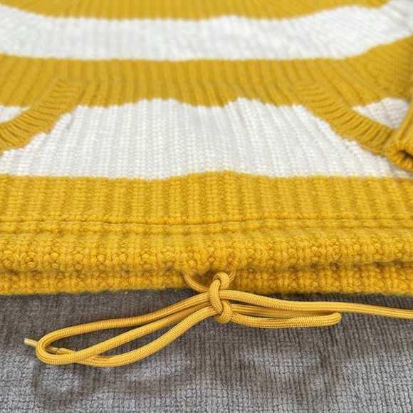 J.Crew Wool Blend Mustard Ivory Stripe Sweater S Mock Neck Cozy Fall Knit - Picture 5 of 7